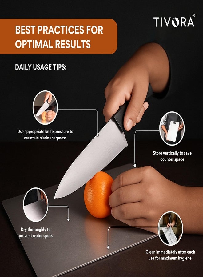 Tivora لوح تقطيع من الفولاذ المقاوم للصدأ من تيفورا، 35 × 25 سم، لوح تقطيع كبير للمطبخ بمقبض - Image 3